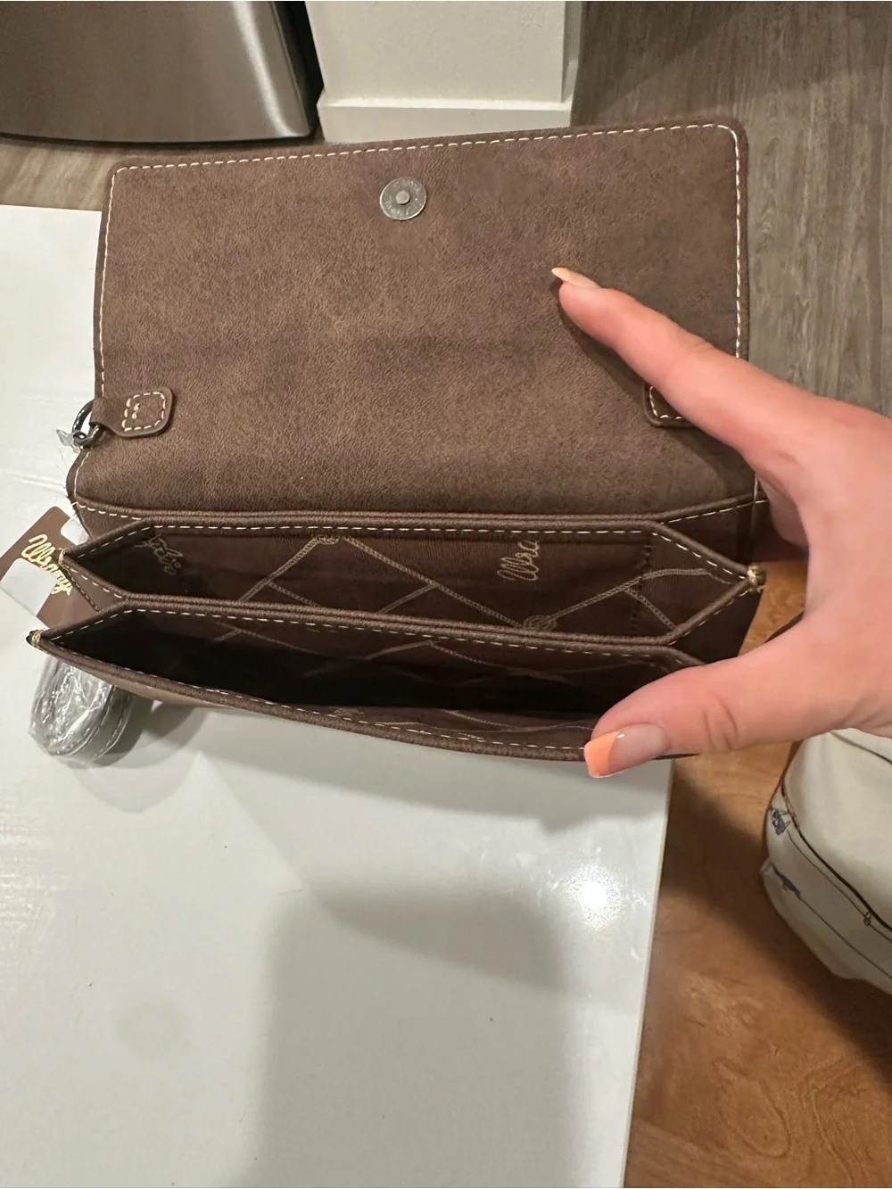 Wrangler Brown Hair-On Cowhide Wallet with Tooled Trim